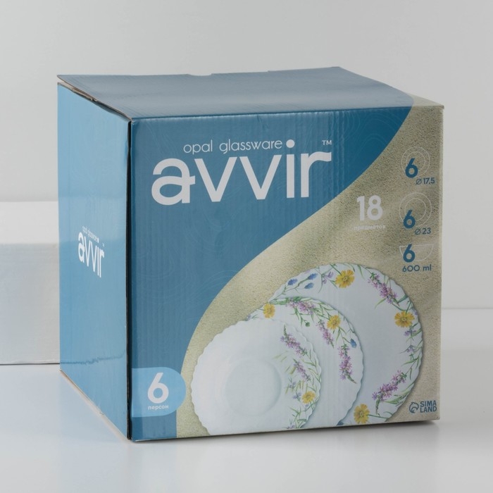 Сервиз столовый Avvir &laquo;Полевые цветы&raquo;, 18 предметов: 6 тарелок d=16,5 см, d=17,5 см, d=23 см, стеклокерамика, цвет белый