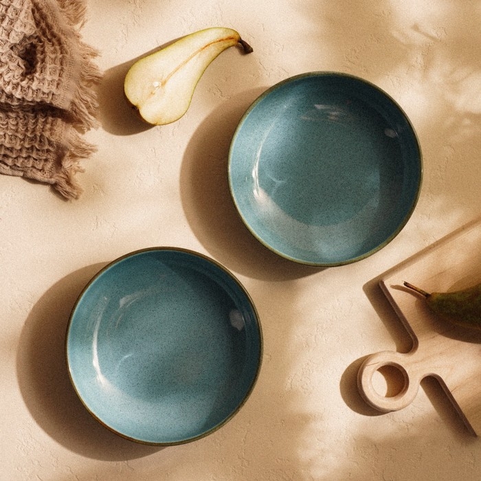 Набор тарелок глубоких фарфоровых SL Home &laquo;Аззура&raquo;, 18,5&times;5 см, цвет бирюзовый