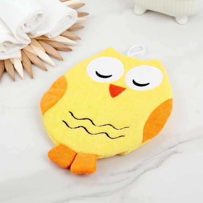 Мочалка - варежка детская для купания Доляна &laquo;Совушка&raquo;, 20 см, цвет МИКС