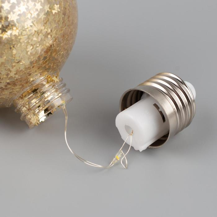 Набор ёлочных шаров &laquo;Звёздочки золотистые&raquo; 3 шт., батарейки, 5 LED, свечение тёплое белое