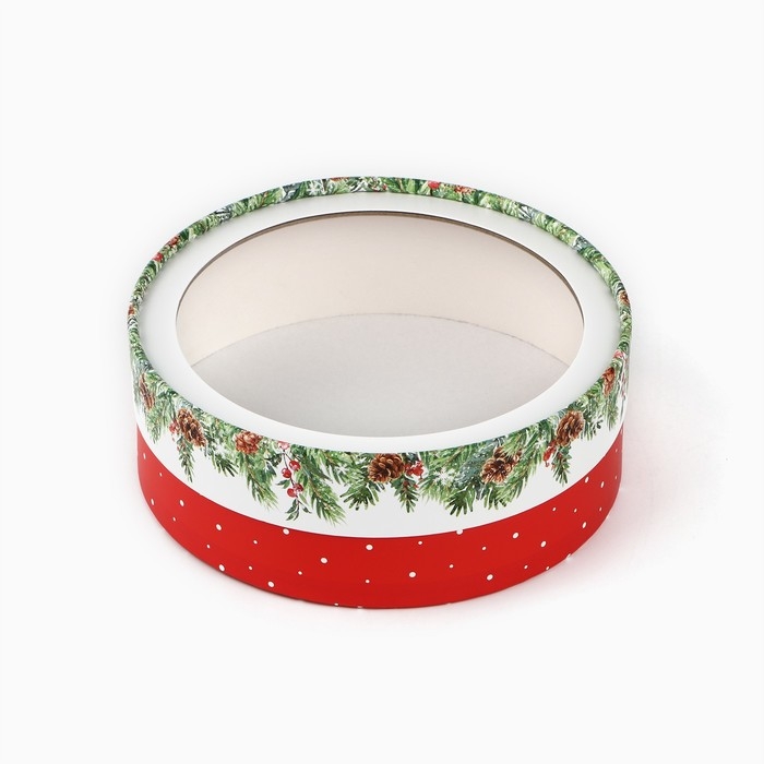 Коробка для макарун тубус с окном &laquo;Новогодняя ботаника&raquo;, 16 х 16 х 5 см, Новый год