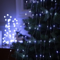 Гирлянда &laquo;Конский хвост&raquo; 10 нитей по 1 м, IP20, серебристая нить, 100 LED, 2 режима, батарейки AAх3 (нет в комплекте), свечение белое