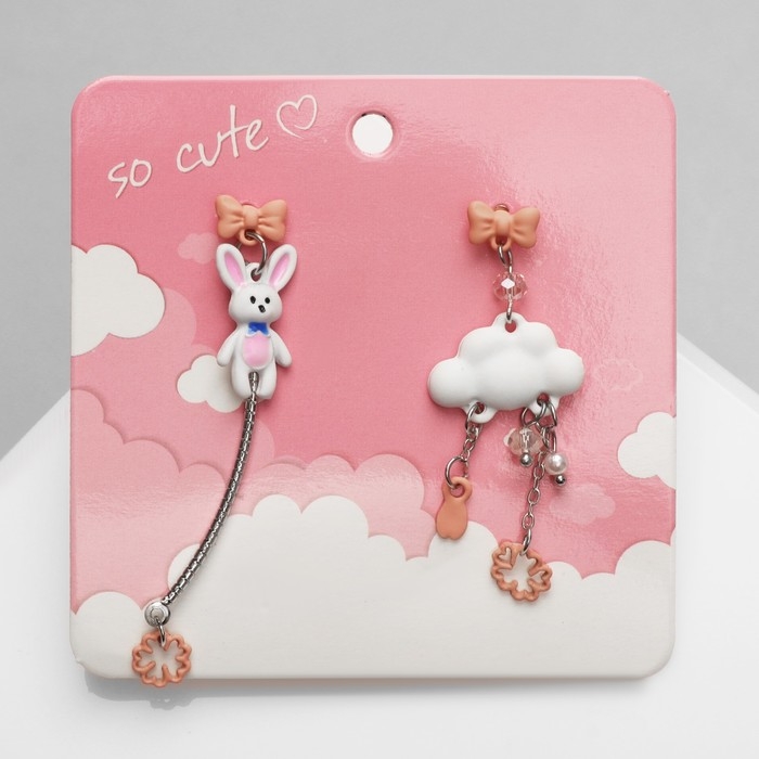 Серьги ассорти &laquo;Заяц&raquo; с облачком, цветные в серебре