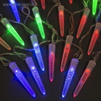 Гирлянда &laquo;Нить&raquo; 5 м с насадками &laquo;Сосульки граненые&raquo;, IP20, прозрачная нить, 20 LED, свечение мульти (RG/RB), мигание, 220 В