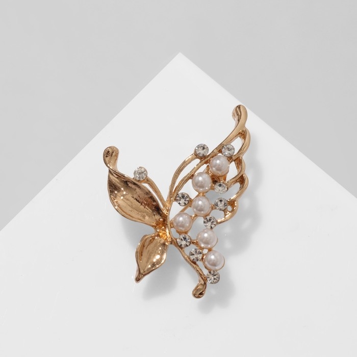 Брошь &laquo;Бабочка&raquo; с жемчужным крылом, цвет белый в золоте