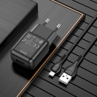 Сетевое зарядное устройство Hoco C96A, 1 USB, 2.1 А, кабель Micro USB -USB, 1 м, чёрное Сетевое зарядное устройство Hoco C96A, 1 USB, 2.1 А, кабель Micro USB -USB, 1 м, чёрное