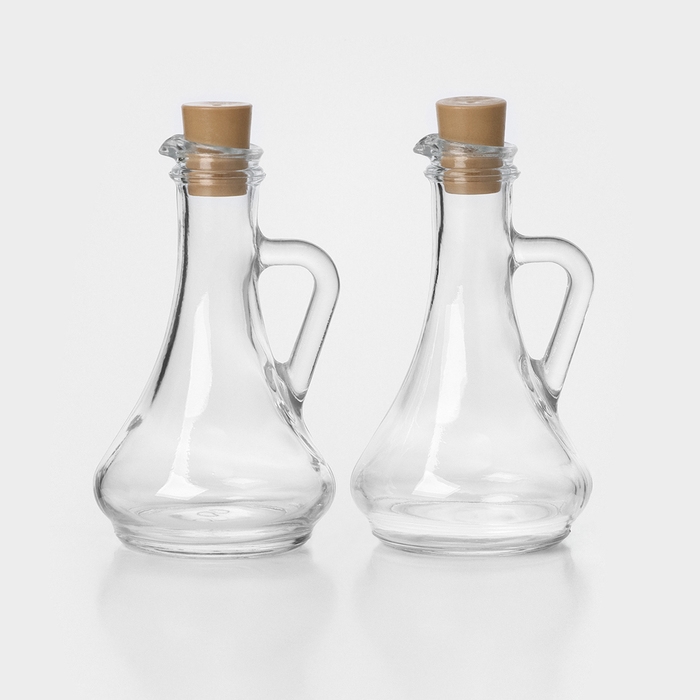 Набор стеклянных емкостей для масла-уксуса с пластиковой пробкой «Оливия», 260 мл, 2 шт Набор стеклянных емкостей для масла-уксуса с пластиковой пробкой «Оливия», 260 мл, 2 шт