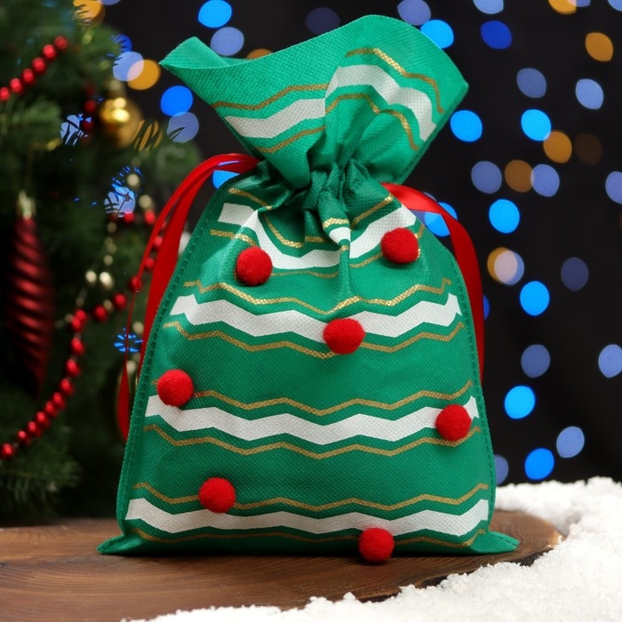 Новый год. Мешок подарочный Новый год. Мешок подарочный "Помпоны", 20 х 30 см