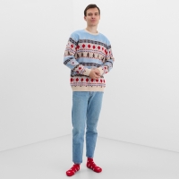 Новый год. Джемпер вязаный KAFTAN Scandinavia размер 50, голубой Новый год. Джемпер вязаный KAFTAN Scandinavia размер 50, голубой