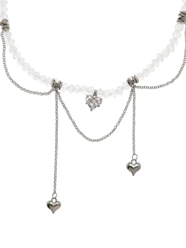 Колье "Акцент" сердце, двойное, цвет белый в серебре