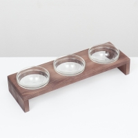 Подставка тройная с мисками из прозрачного стекла 45 х 14,5 см х 6,5 см 3х250 мл, венге Подставка тройная с мисками из прозрачного стекла 45 х 14,5 см х 6,5 см 3х250 мл, венге