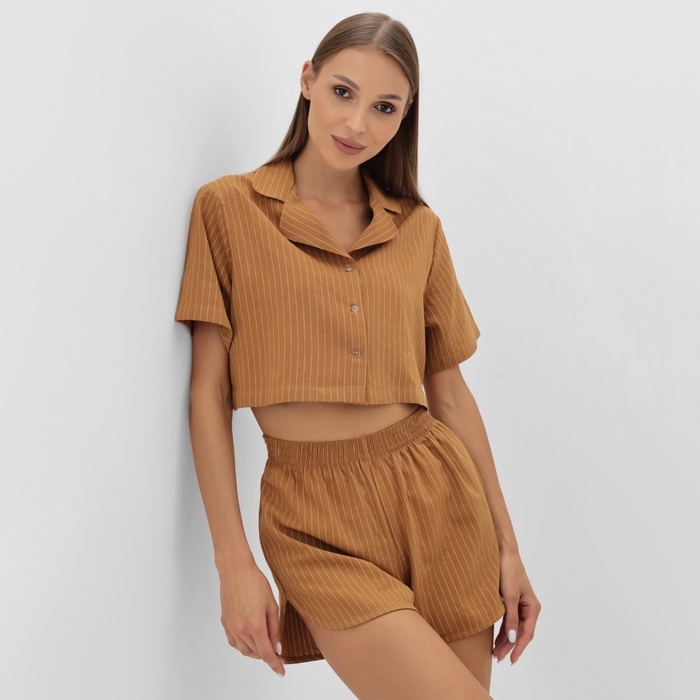 Пижама женская (рубашка и шорты) KAFTAN "Полоска" р.40-42, охра