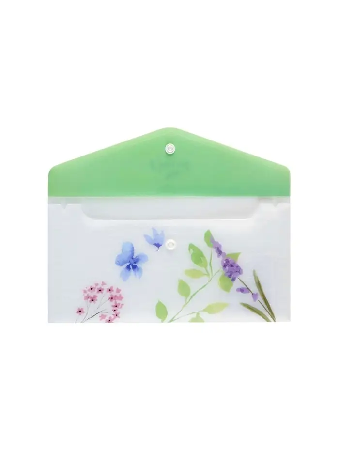 Папка-конверт C6 Hatber "NATURAL BLUE FLOWERS", на кнопке, пластик 180мкм, текстур с печат