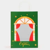 Пакет подарочный бумажный с окном &laquo;Театр&raquo; 30&times;22&times;14 см, крафт зеленый