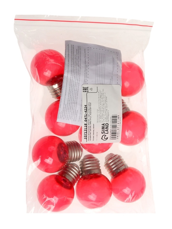 Лампа светодиодная, G45, Е27, 1.5 Вт, для белт-лайта, прозрачная, красная, набор 10 шт Лампа светодиодная, G45, Е27, 1.5 Вт, для белт-лайта, прозрачная, красная, набор 10 шт