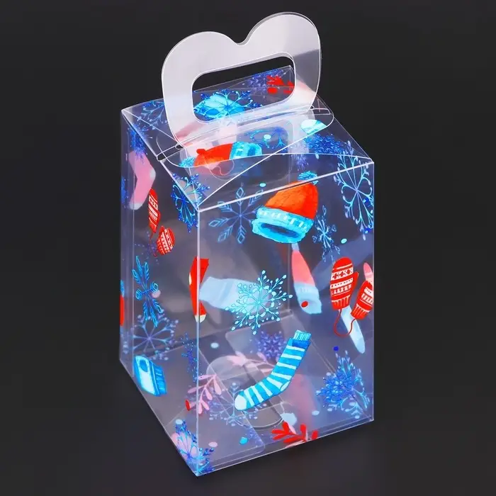 Коробка подарочная новогодняя складная ПВХ &laquo;С Праздником!&raquo; 6&times;6&times;10 см