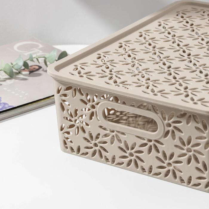 Корзина для хранения с крышкой &laquo;Ромашки&raquo;, 7,5 л, 35&times;24,5&times;10,5 см, цвет латте