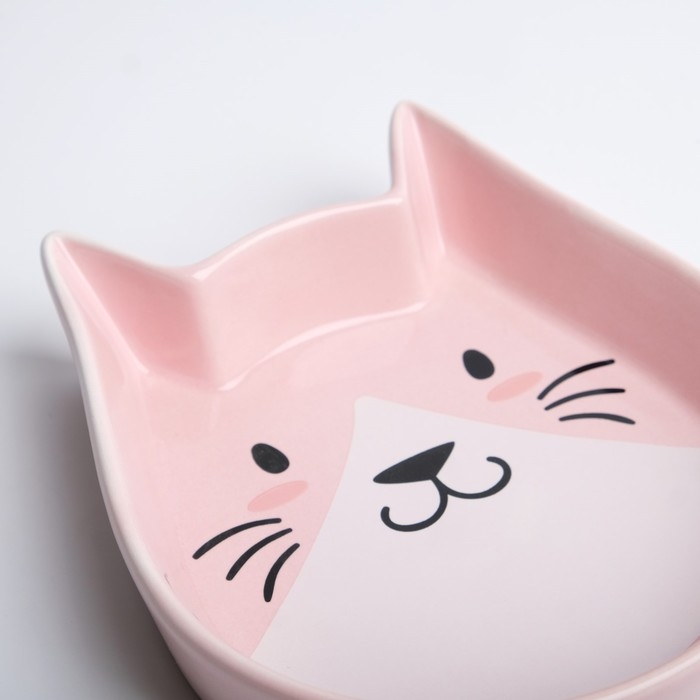 Миска керамическая "Голова кота 2" 200 мл, 15 x 13 x 3 cм, розовая