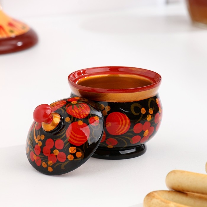 Набор для специй на подставке &laquo;Земляничка&raquo;, 15&times;15&times;6 см, дерево, хохлома