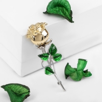Брошь &laquo;Цветок&raquo; роза, цвет зелёный в серебряно-золотом