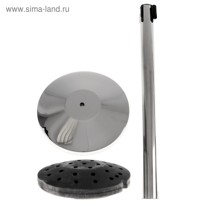 Стойка ограждения серебристая, с синей вытяжной лентой 180 см, высота 90 см, d=6 см, напольный d=32 см