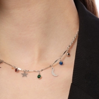 Чокер &laquo;Полумесяц&raquo; фазы луны, цветной в серебре, 35 см