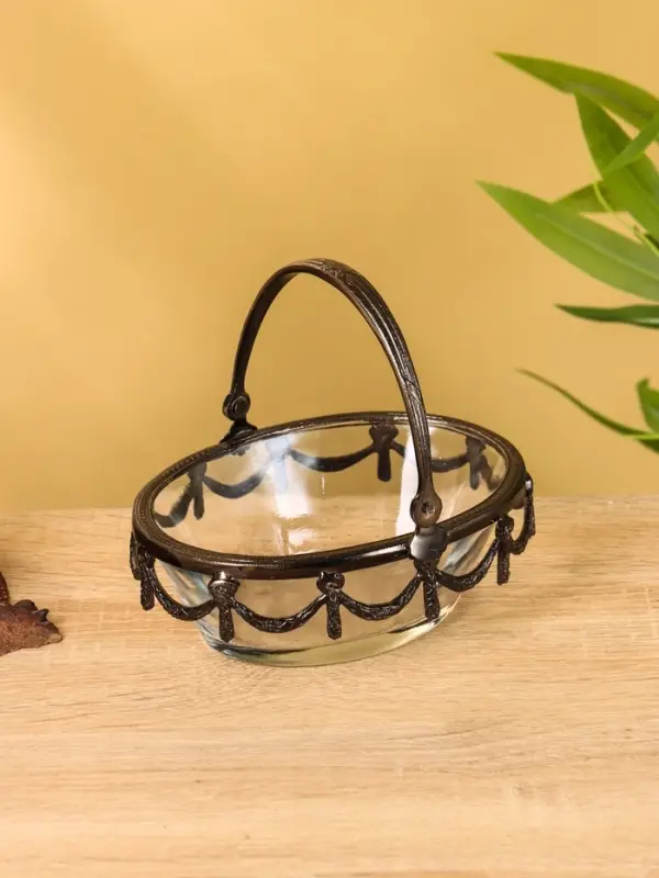 Стеклянная ваза с ручкой &laquo;Богемия&raquo;, 14.5&times;13.5&times;11.5 см, стекло, латунь