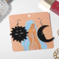 Серьги акрил «Полумесяц и солнышко», цвет чёрно-белый в серебре Серьги акрил «Полумесяц и солнышко», цвет чёрно-белый в серебре