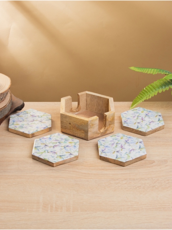 Подставка под горячее (набор 4 шт) "Оттенки сирени" дерево манго 15х13х5 см