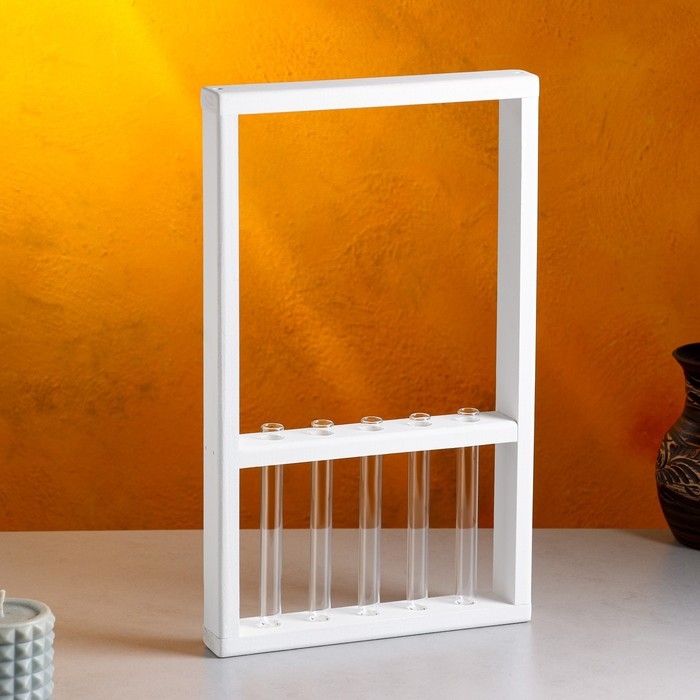 Кашпо деревянное 28&times;4.5&times;40 см с 5 колбами "Рамка Экстра", белый Дарим Красиво