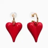 Серьги со съмными элементами "Сердца" вытянутые, цвет красный в золоте