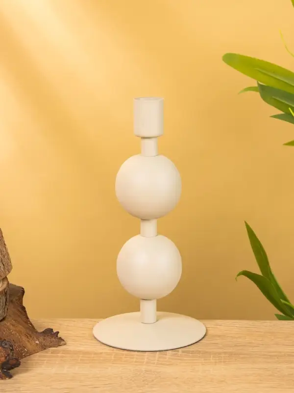 Подсвечник на 1 свечу текстурный "Фисташковый" с 2 сферами 8,5х8,5х18 см