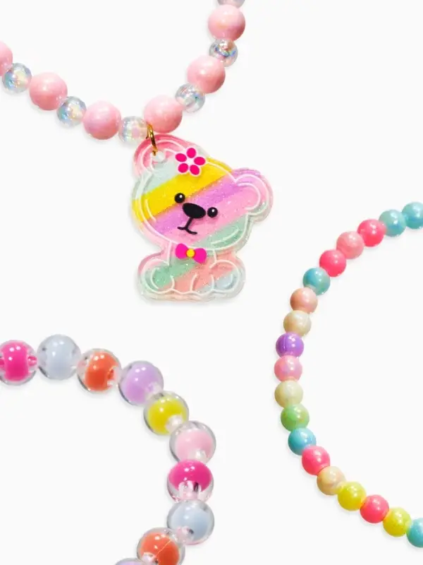 Браслет детский &laquo;Выбражулька&raquo;, 3 шт. набор, мишка, бусины, цветной