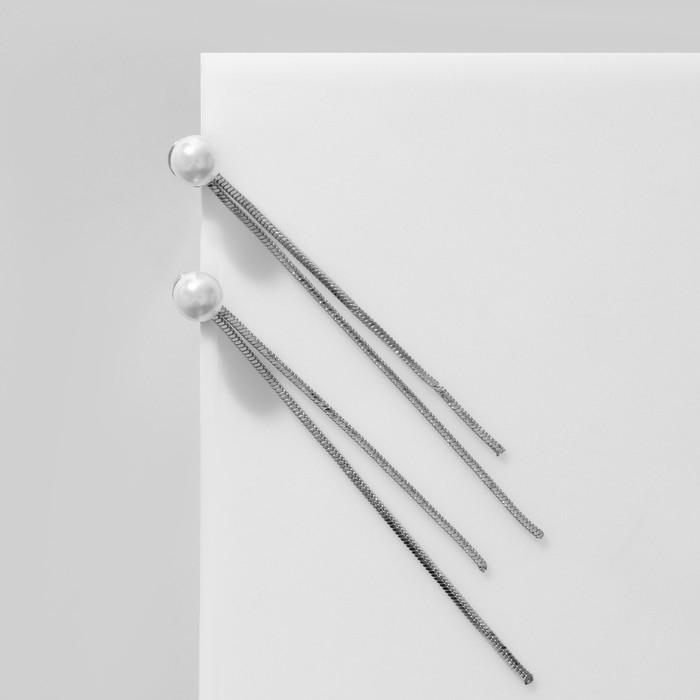 Серьги с жемчугом &laquo;Цепочки&raquo; бусина, цвет белый в серебре