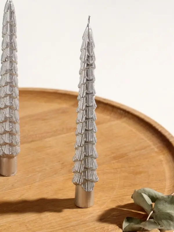 Набор новогодних свечей "Ель" 1,9х1,9х20 см, 2 шт, серебро