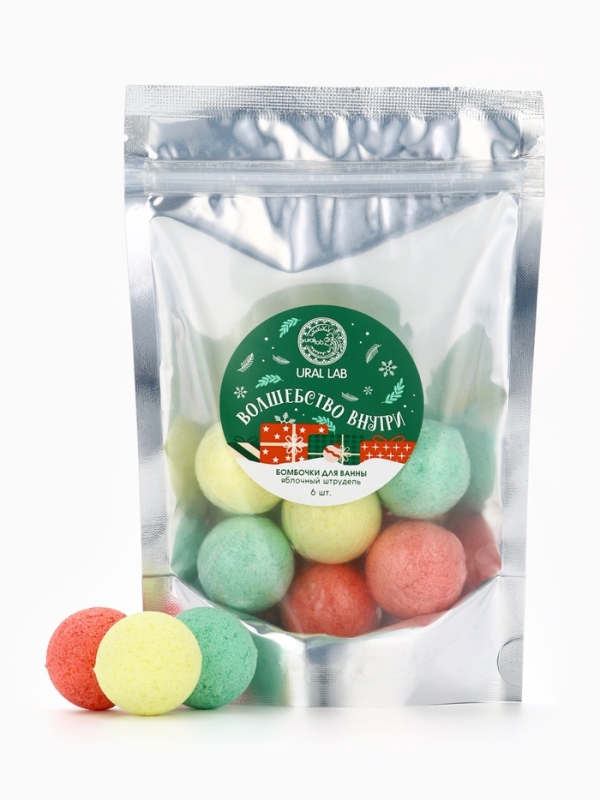 Набор бомбочек для ванны в пакете "Волшебство внутри", 6 шт по 20 гр, яблочный штрудель