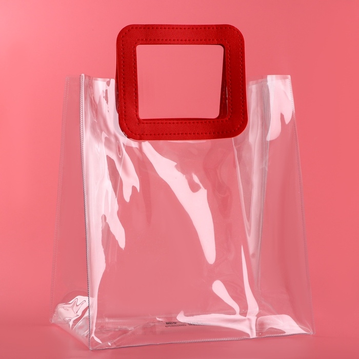 Пакет подарочный из ПВХ, красный, 25 x 28 x 15 см