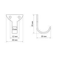 Крючок мебельный ТУНДРА TKO002, однорожковый, черный, 20 шт.