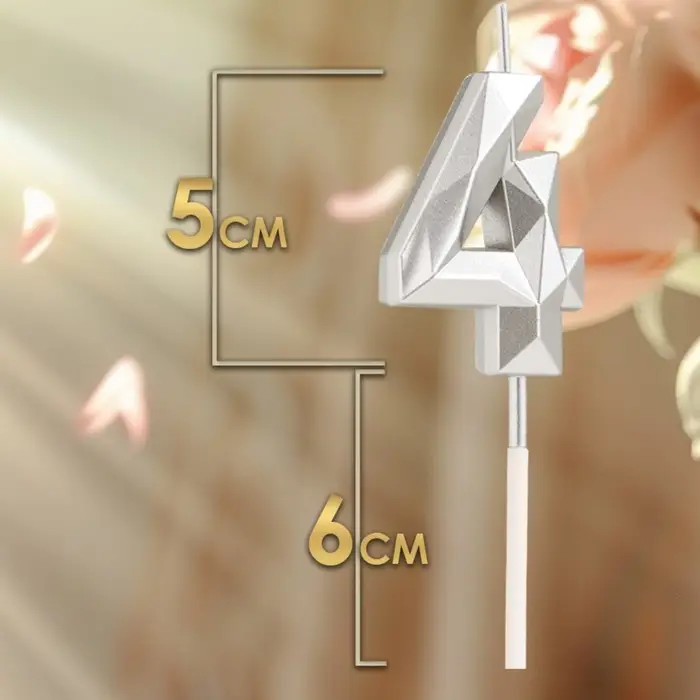 Свеча в торт на шпажке &laquo;Алмаз&raquo;, цифра 4, серебряная, 5&times;2.6 см