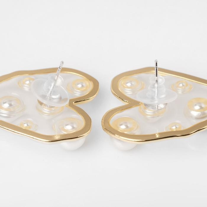 Серьги с жемчугом &laquo;Грейс&raquo; сердечки, цвет белый в золоте