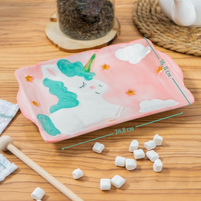 Блюдо керамическое прямоугольное &laquo;Единорог&raquo;, 24,8&times;16,8 см, цвет разноцветный