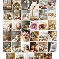 Набор мини-открыток в коробке со скрепками &laquo;Котики&raquo;, 35 штук, 8 x 10 см