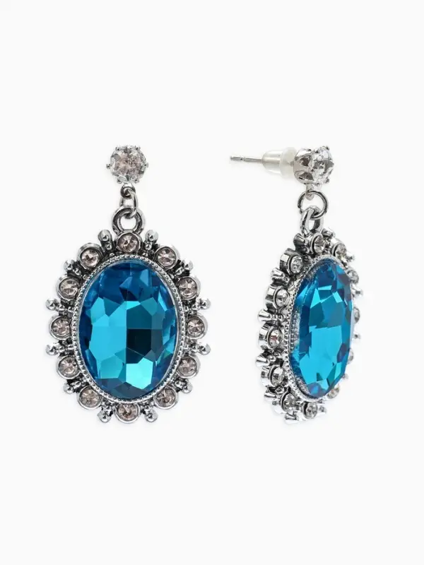 Серьги со стразами "Овал грань", цвет голубой в серебре