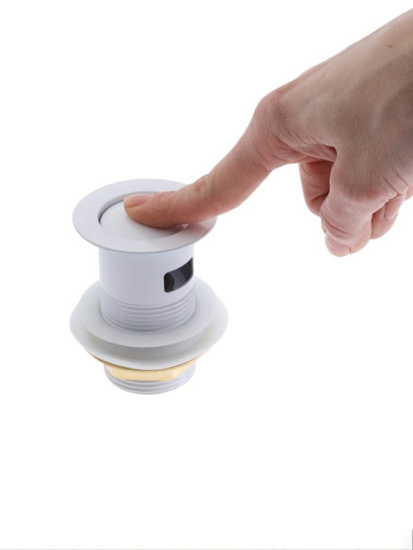 Донный клапан ZEIN engr, маленькая кнопка, с переливом, нержавеющая сталь, белый Донный клапан ZEIN engr, маленькая кнопка, с переливом, нержавеющая сталь, белый