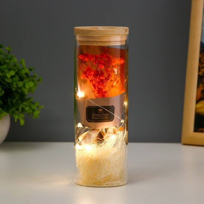 Ночник колба "Букет из красных цветов" LED от батареек LR1130 6,5х6,5х19 см RISALUX