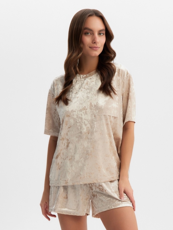Комплект женский (футболка и шорты) KAFTAN Velvet р. 44-46, бежевый