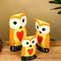 Набор сувенирный &laquo;Совята с сердечком&raquo;, h=15 см, h=12.5 см, h=9.5 см, дерево, оранжево-желтый