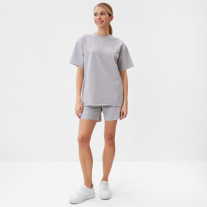 Комплект (футболка, шорты) женский MINAKU: SPORTY & STYLISH цвет светло-серый, р-р 42
