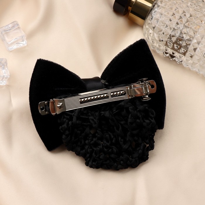 Заколка-автомат для волос "Бантик" с сеточкой для пучка, d-10 см, чёрный