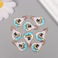 Декор для творчества металл, эмаль "Кот на лодке в лампочке" 2,8х1,6 см